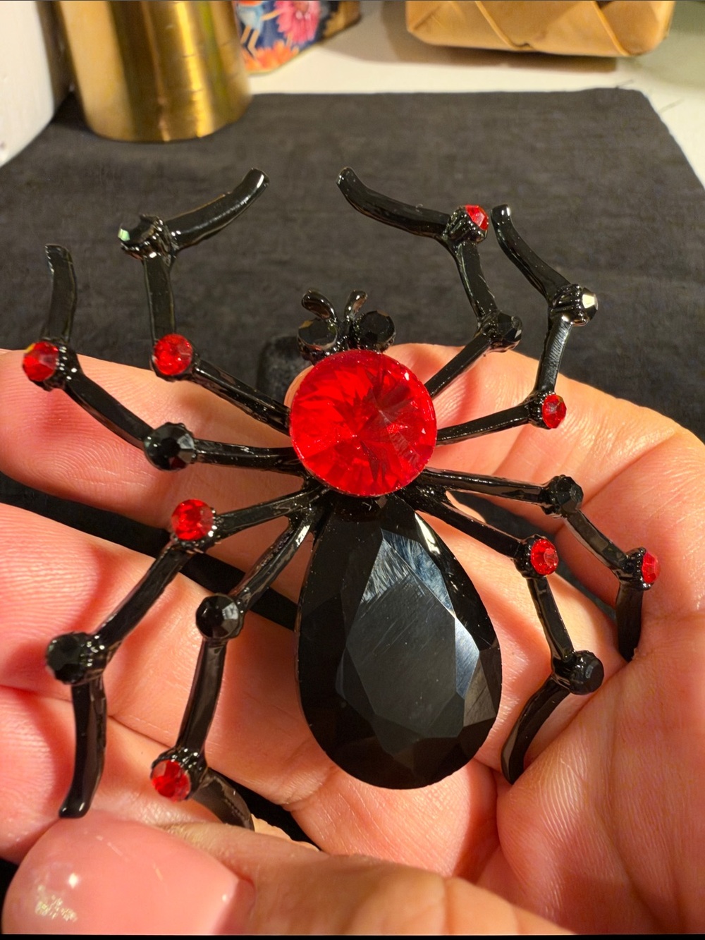 Black and Red Spider Accent Pin - Gothic Rhinestone Brooch  P02 NWOT
